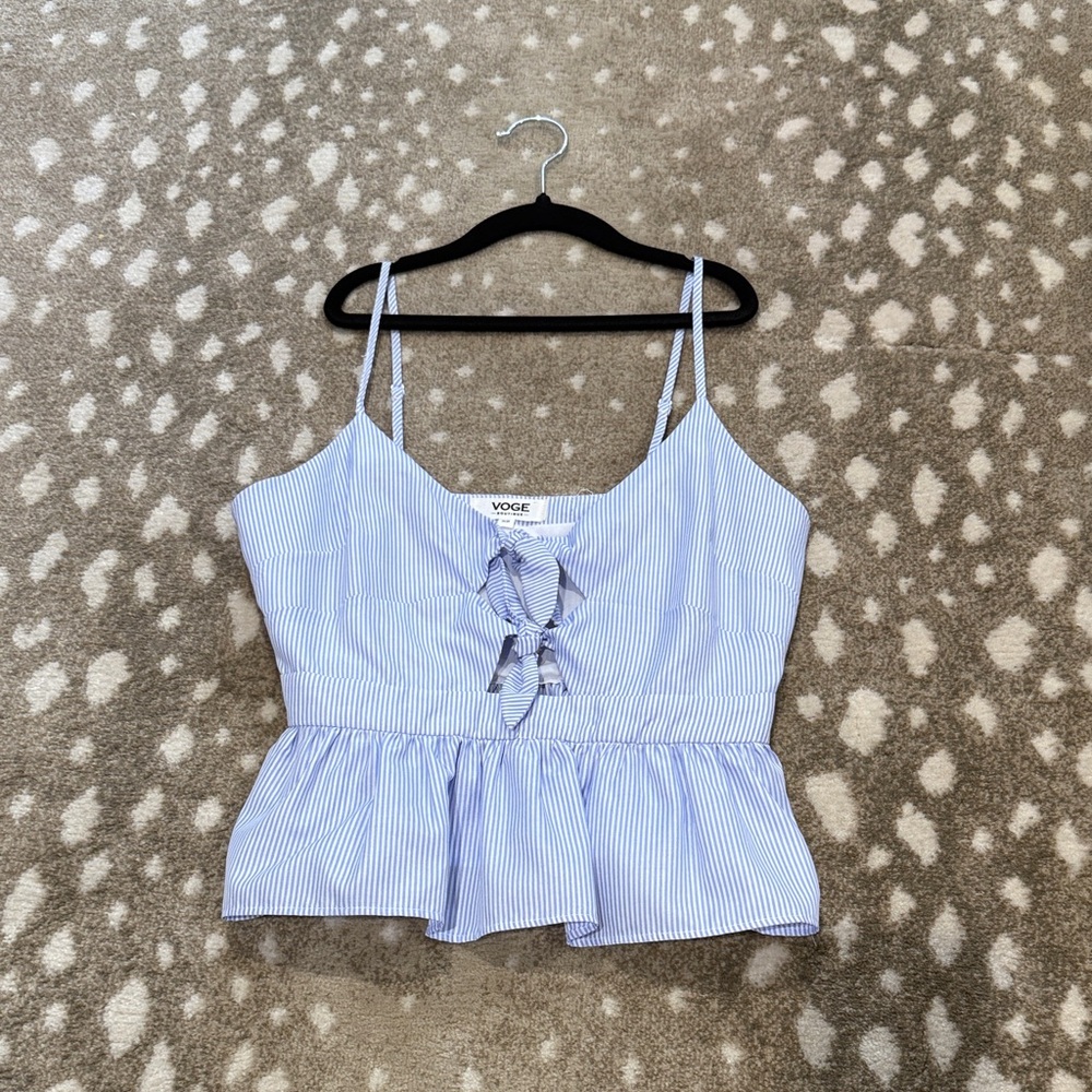 Blue Striped Women's Tank Top with Bow Tie Cut Out. Size XS